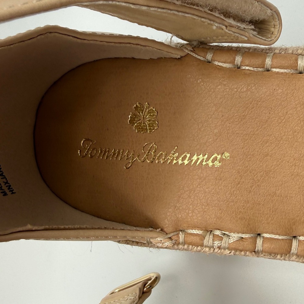 Tommy Bahama Mini Mayla Sandals Women 8.5 Tan Excellent Chevron Wedge Espadrille - Picture 2 of 5